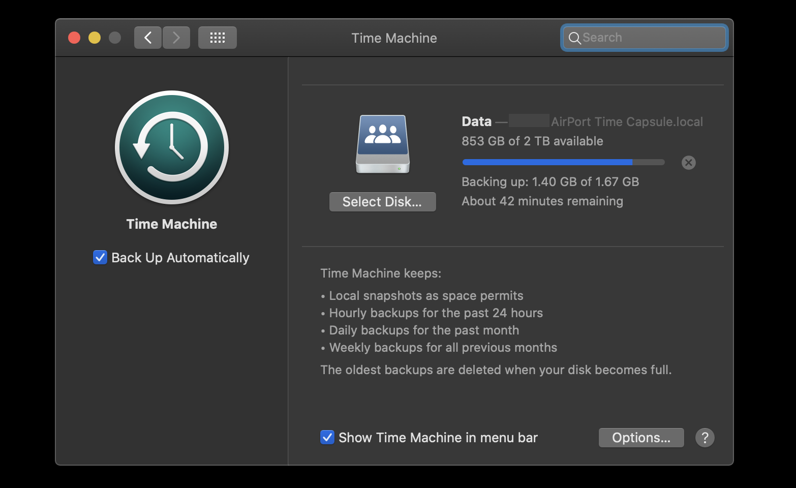 when using mac time machine does it backup data within apps