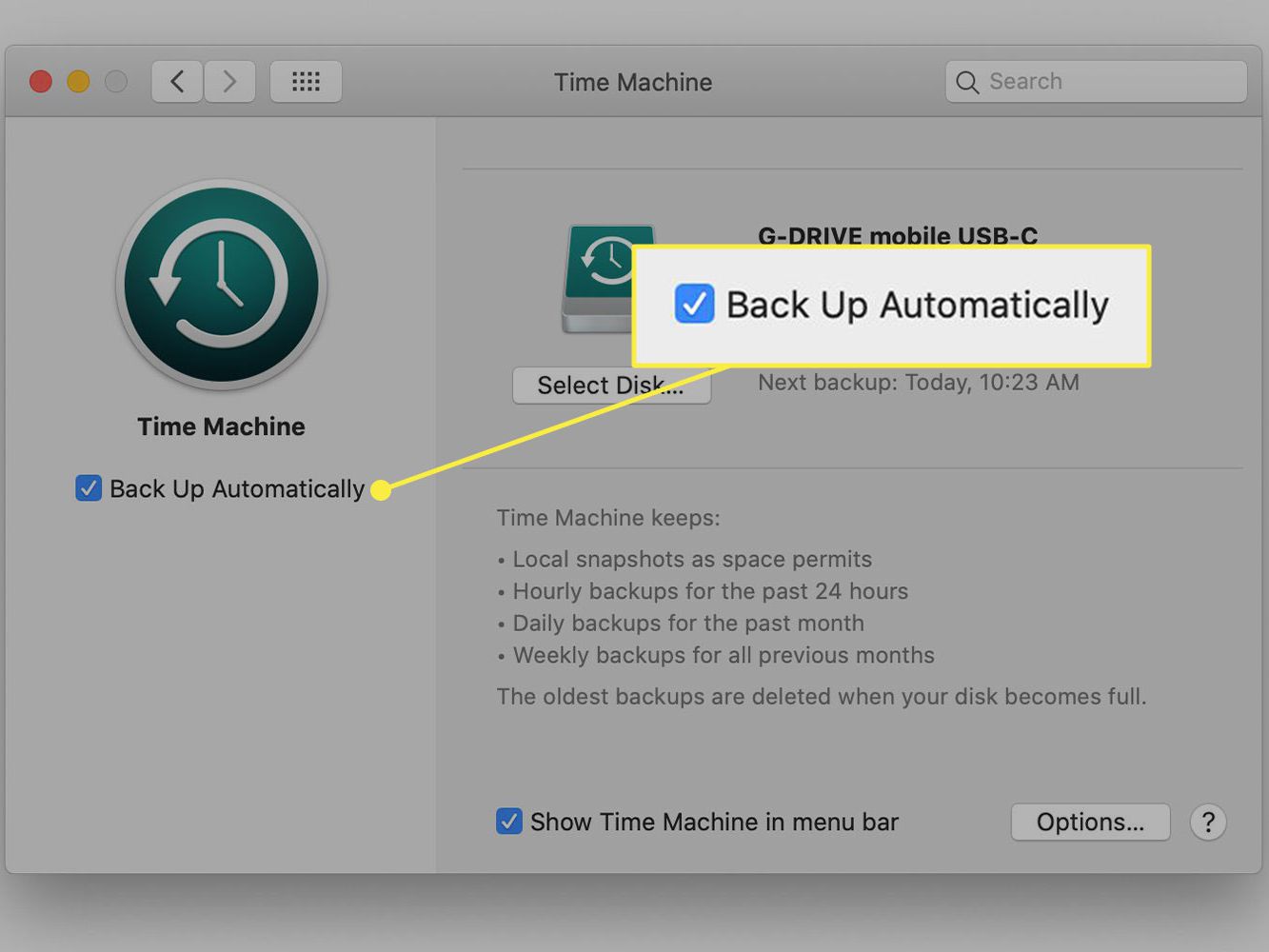 when using mac time machine does it backup data within apps